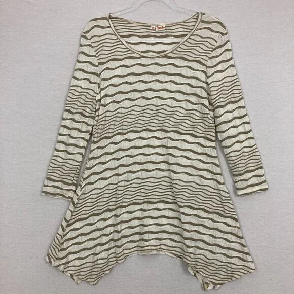 Tianello Fit and Flare Wavy Stripe Pattern Sharkbite Hem Stretch Artsy Tunic XS - Picture 1 of 9